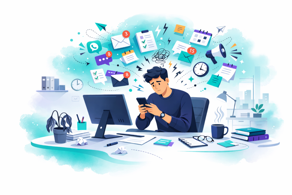 Ilustração mostra colaborador que sofre de presenteismo