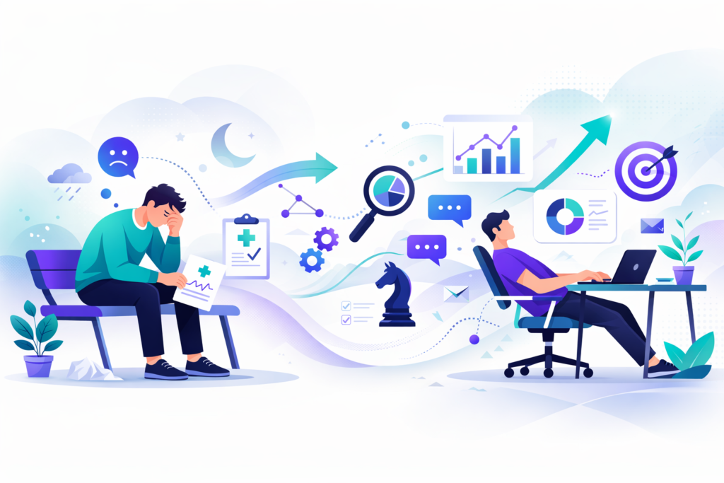 ilustração retrata presenteismo e absenteismo no traballho