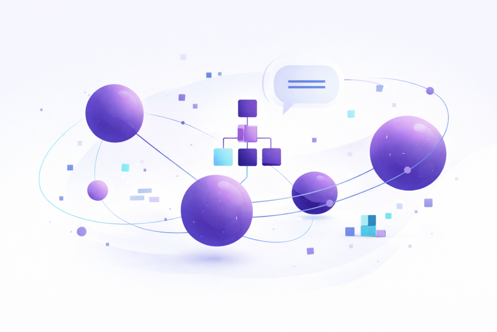Ilustração abstrata representando sistema de comunicação interna, endomarketing e employee experience conectados