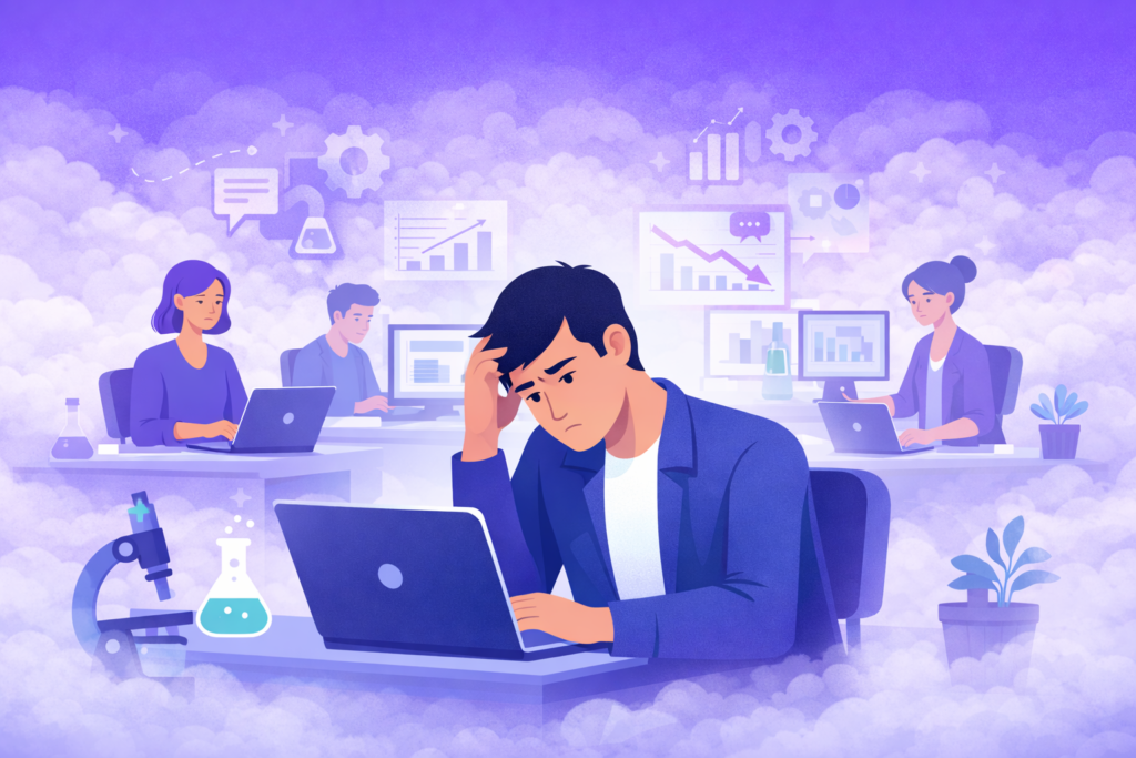 ilustração de um líder desmotivado, mostrando a importância da saúde mental no trabalho