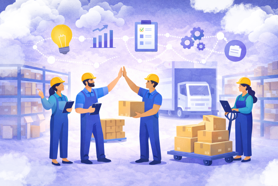 ilustração que representa um time trabalhando motivado